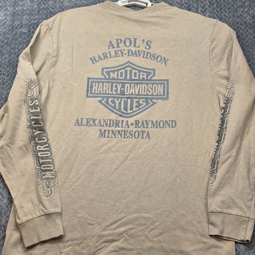 Harley Davidson Minnesota Long Sleeve T-Shirt Men Large Brown Moto Biker Graphic